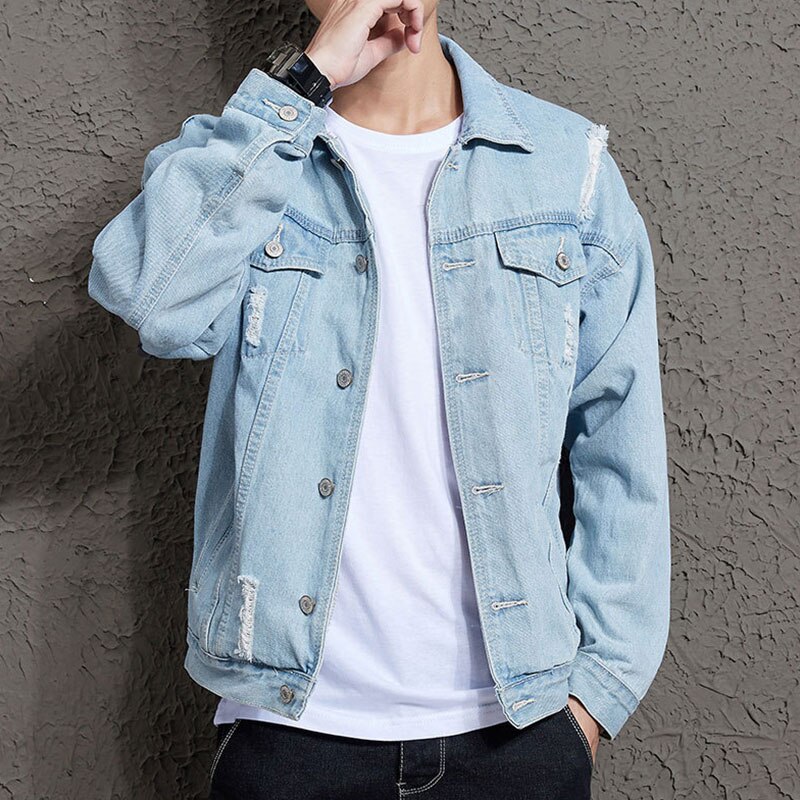 Mode Denim Jas Mannen Brak Gat Lente Paar Losse Koreaanse Jeans Jacket Vintage Casual Japanse Single-Breasted Mannelijke Jassen