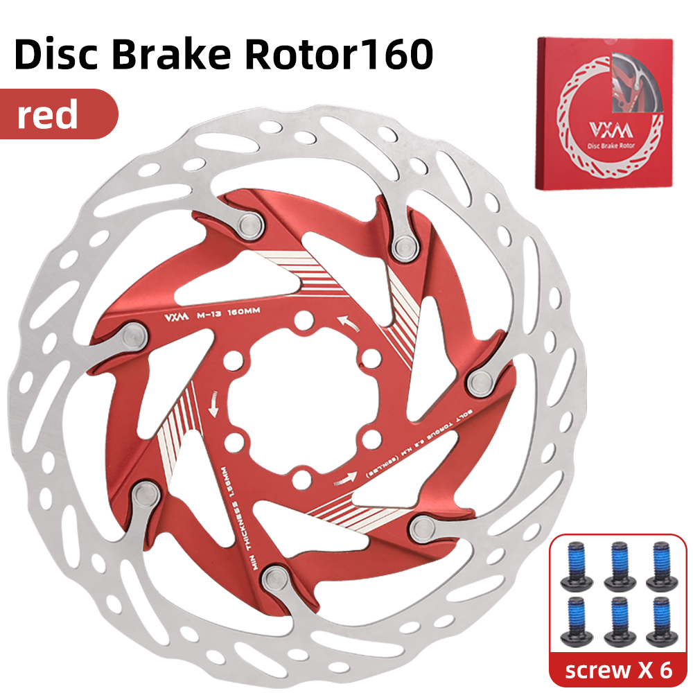 VXM Bicycle 6 Bolt Floating Disc Brake Pads Aluminum Allo 160mm Cooling Disc Heat Dissipation Down Hill Floating MTB Brake Rotor: Red