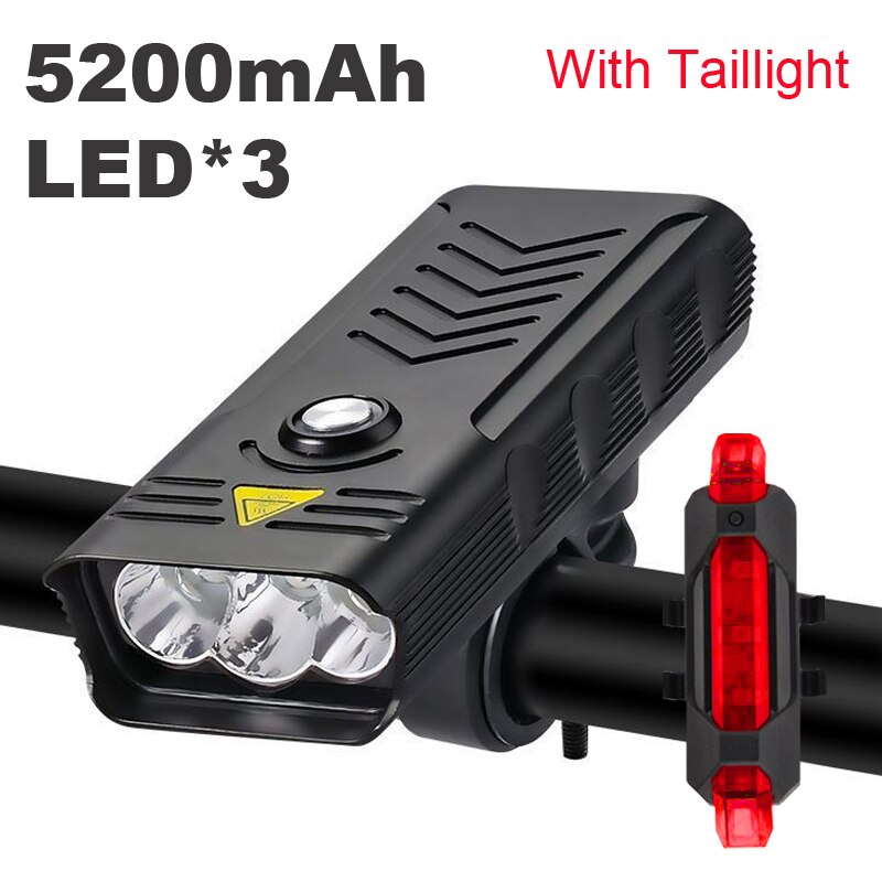 Luz LED súper brillante para bicicleta, faro delantero y trasero de 10000 lúmenes, recargable vía USB, 3000 mAh, 5T6: 3 LED Sets