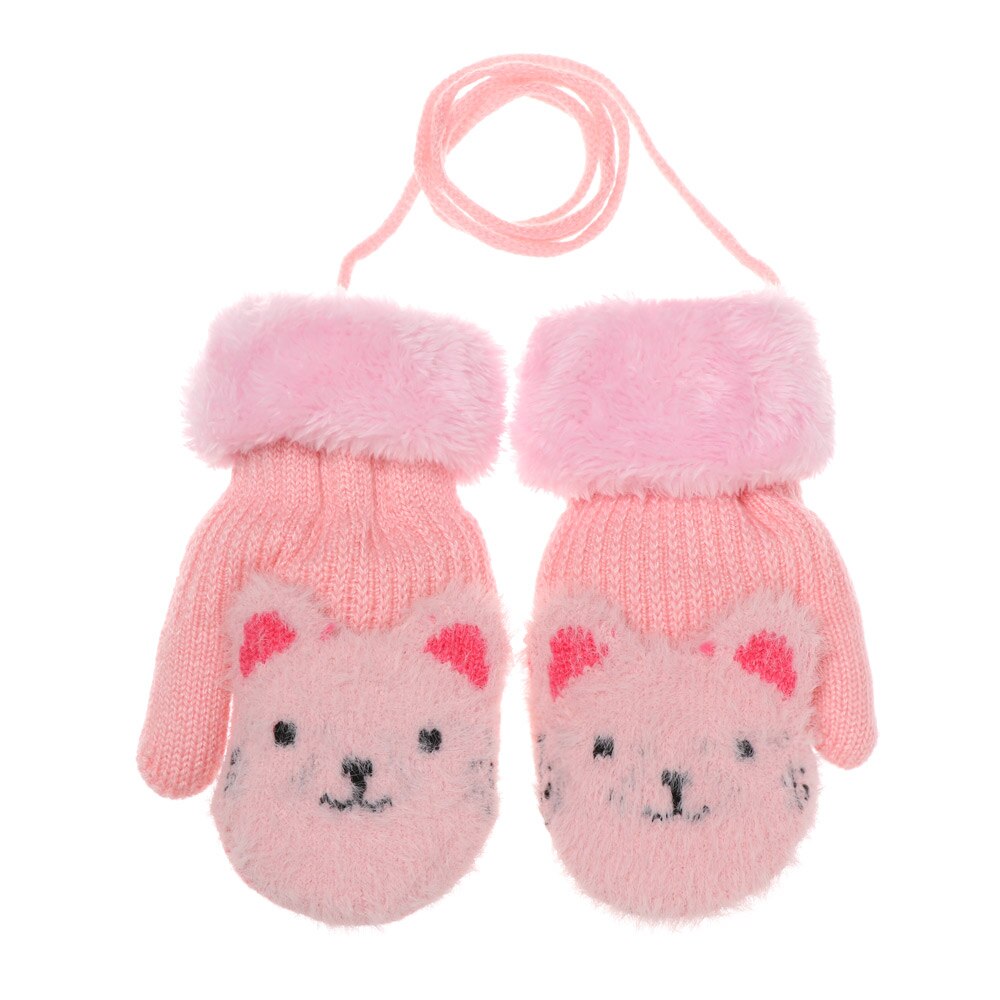 Guantes elásticos de punto gruesos y cálidos para niños de 2 a 7 años, con bonitos dibujos animados, para invierno: pink