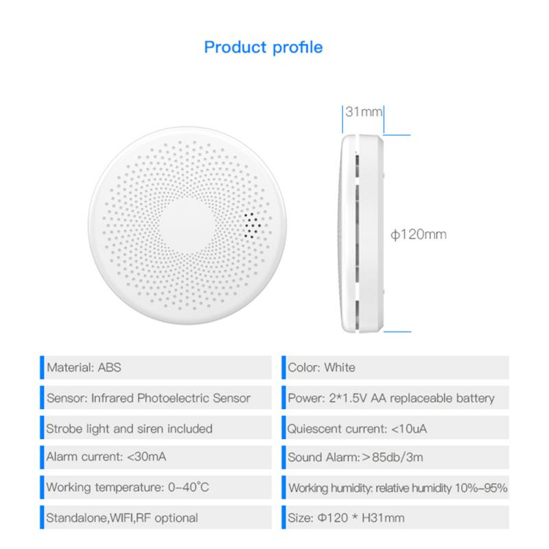 Smoke Detector WiFi Smart Fire Alarm Infrared Photoelectric Sensor Independent Smoke Detector Sensor Home Security System