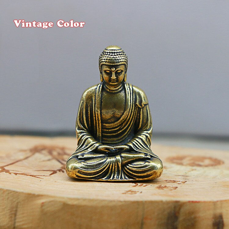 Mini messing buddha statue lomme zen buddha kobber indien thailand figur skulptur hjemmekontor skrivebord bil dekorativt ornament: Vintage farve