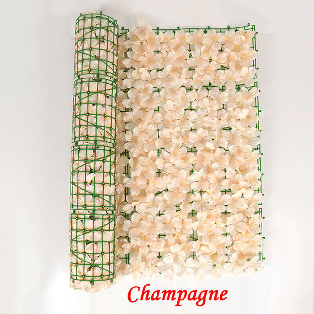 Valla de flores artificiales de 1M, enrejado de pared para paisajismo, pantalla de valla de privacidad para jardín al aire libre, patio trasero, balcón, decoración de setos: champagne