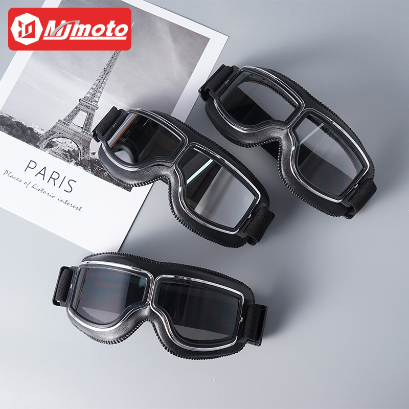 Universal Motorcycle Vintage Goggles Leather Motorbike Scooter Biker Moto Glasses Goggles for Steampunk Helmet Goggles Dustproof