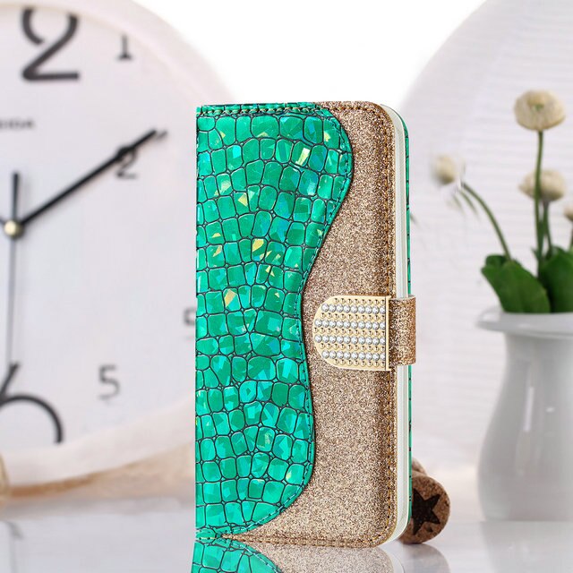 For Huawei P Smart Case Smart2019 Rhinestone Sparkle Wallet Lady Flip Phone Cover for Funda Huawei P Smart Case FIG-LX1: P Smart2019 (6.21in) / Green  