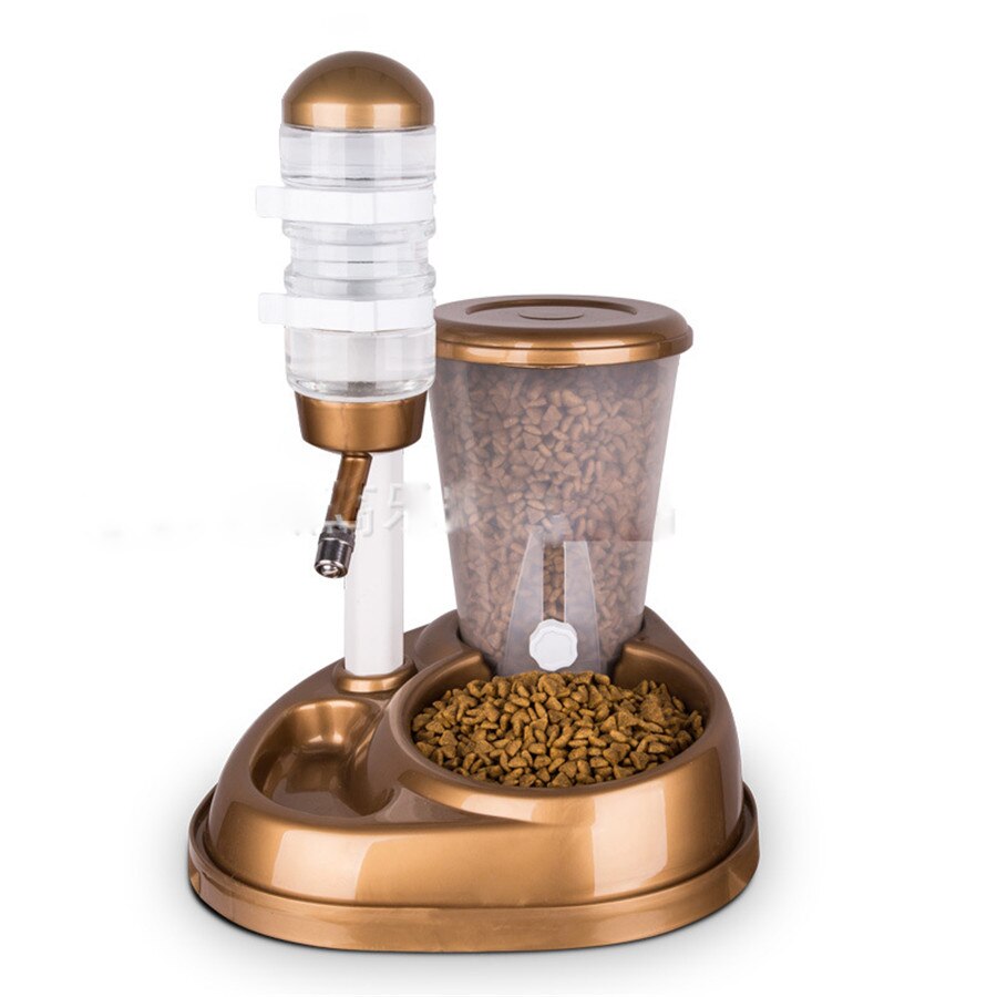 Alimentador automático 2 em 1 para animais de estimação, fonte de bebedouro com suporte e tigela, dispensador de comida para cães e gatos, produto para animais de estimação: gold