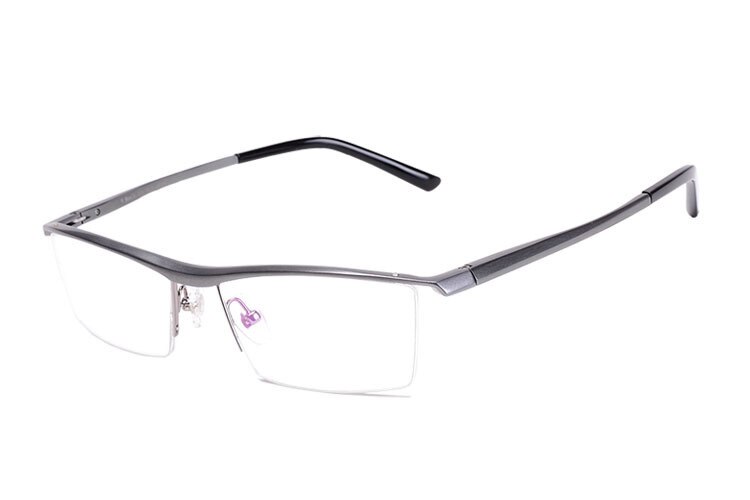 Chashma Men Glasses Alloy Frame Semi Rim Eye Glasses Frames Prescription Glasses Frame: Gray