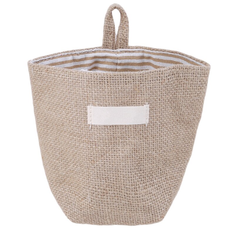 Retro Large Capacity Women Cosmetic Box Jute Cotton Linen Sundries Basket Cosmetic Cases Wall Hanging Make up Storage Bags Women: B
