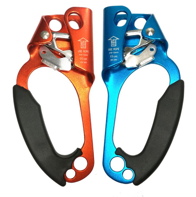Left Right Rock Climbing Hand Ascender Riser For 8-13mm Rope Hand Grasp Ascender Rescue Caving Mountaineering Tree Climber Equip: Orange and Blue