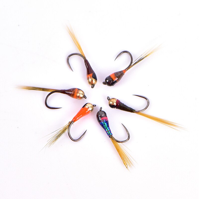 Gancho de tungsteno perdigón Ninfa, abalorios pequeños, mosca arcoíris, trucha marrón, trucha gris, pesca, hundimiento rápido, 6 uds.
