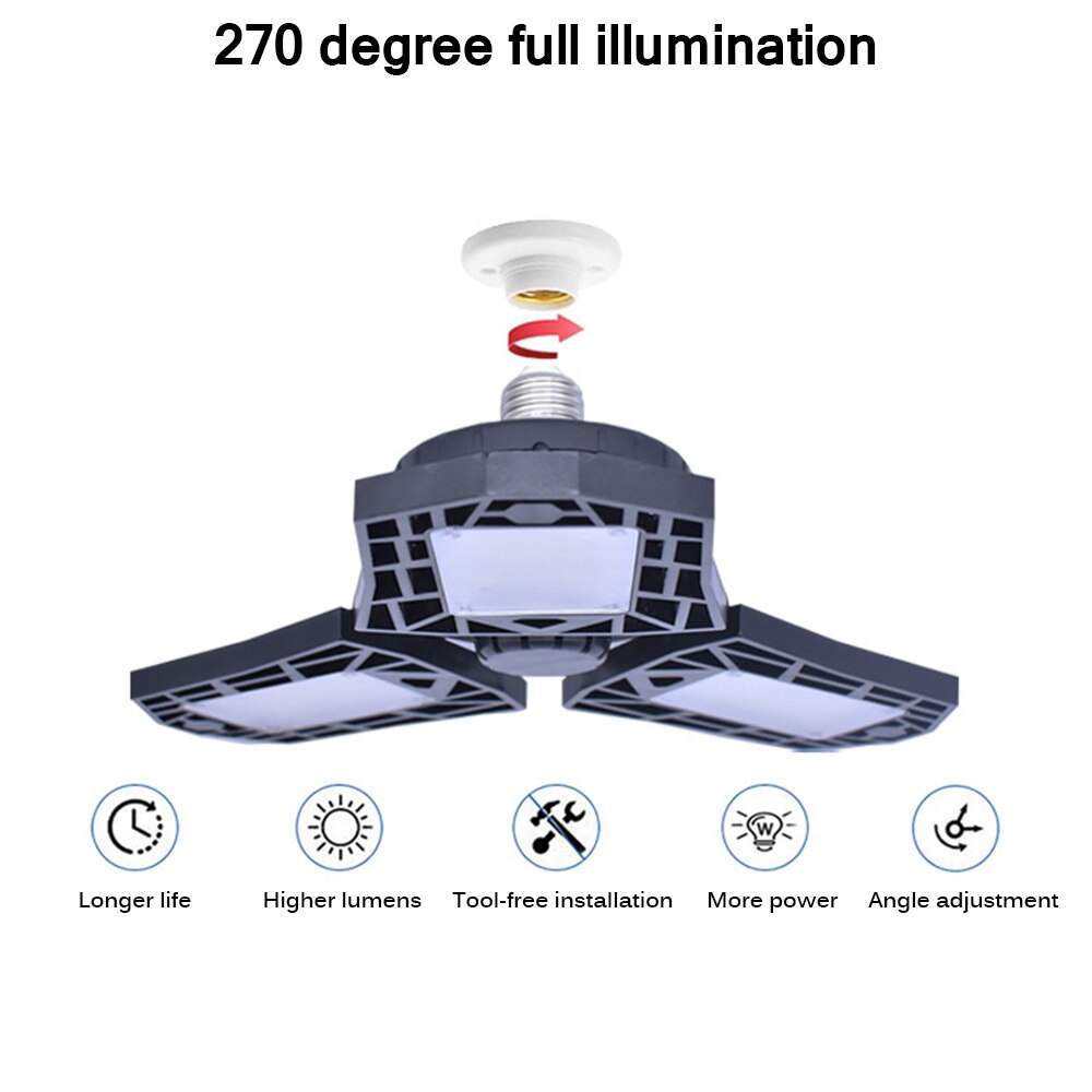 E27 Led Garage Plafond Verlichting Waterdichte 60W Led Trilights Vervorming Hoge Bay Verlichting Industriële Lamp Workshop Licht