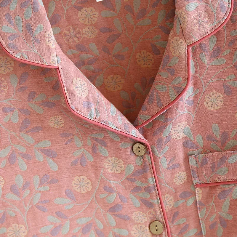 2025 delle nuove donne primavera e autunno pigiama impostato 100% cotone jacquard manica lunga dovuto pezzi semplice cardigan arredamento per la casa