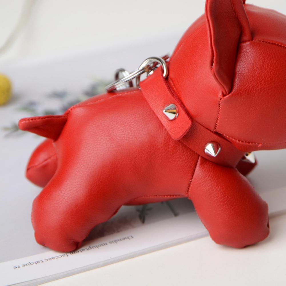 Mini Bulldog Puppy Keychains Faux Leather Doll Key Rings Hanging Pendant Key Holder Charm Bags Decor Car Trinket Punk Chaveiros