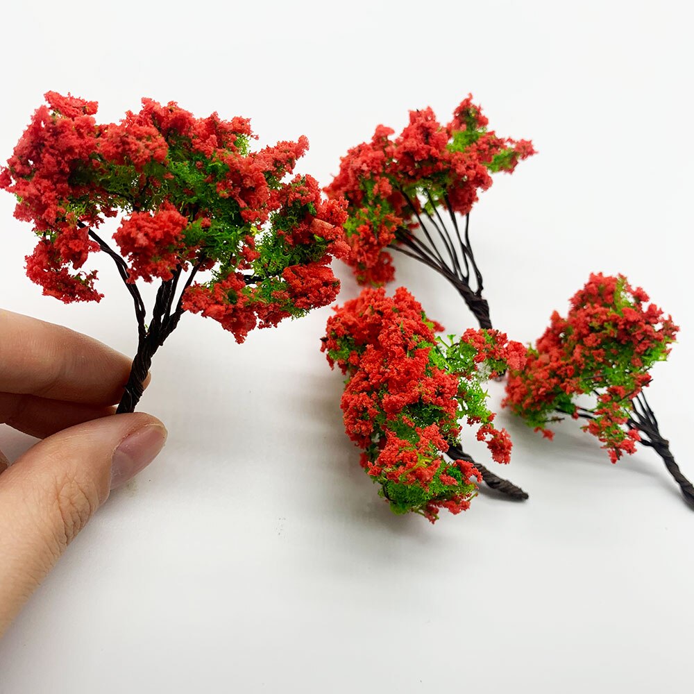 2PCS 65mm Handmade Metal Wire Model Trees 1/87HO Scale Model(Flower)Trees Miniature Landscape Model Train Railway Layout Scenery