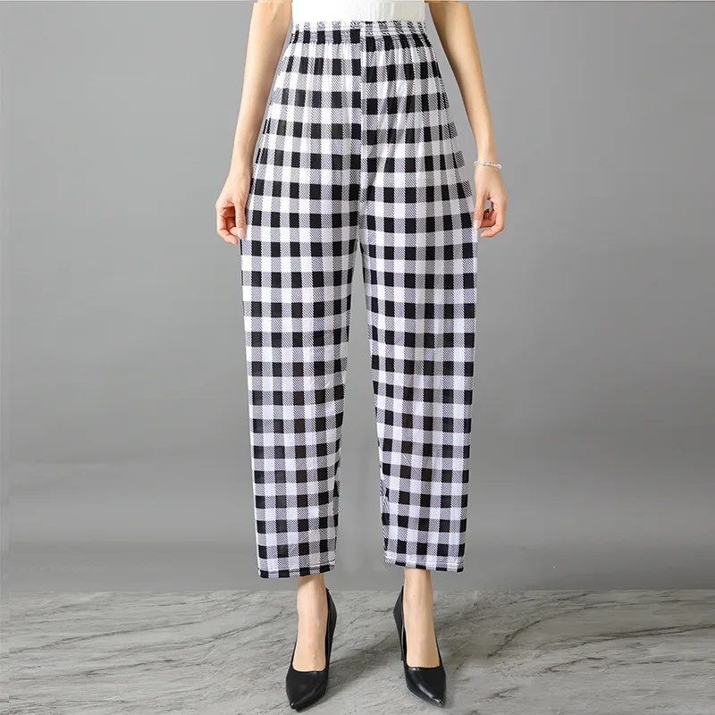 Koele zomer ijszijde bloemenbroek dames muggenbestendig casual thuis met airconditioning negendelige lengte broek: GRIJS