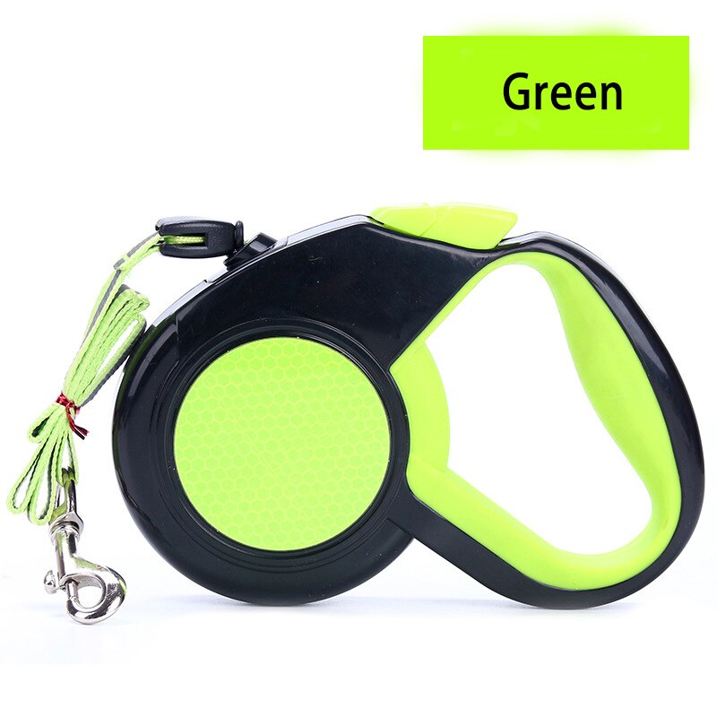 3/5/8M Retractable Dog Leash Reflective Nylon Pet Leads Extending Walking Dog Traction Rope Outdoor Pet Running Safety Rope: Green / 5M