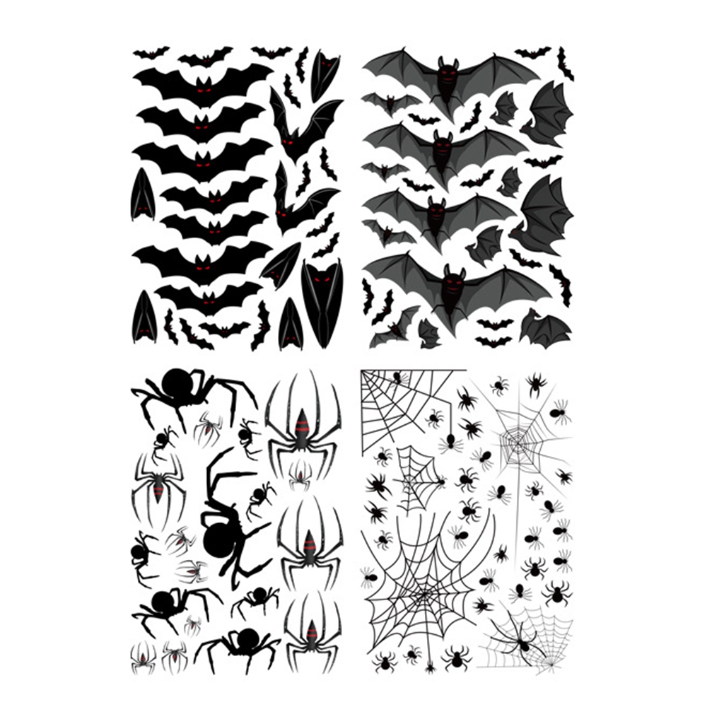 Halloween Spider Stickers Removable Bat Decal Wall Sticker For Window Background Home Office Theme Party Supples Decoration: 4PCS Set