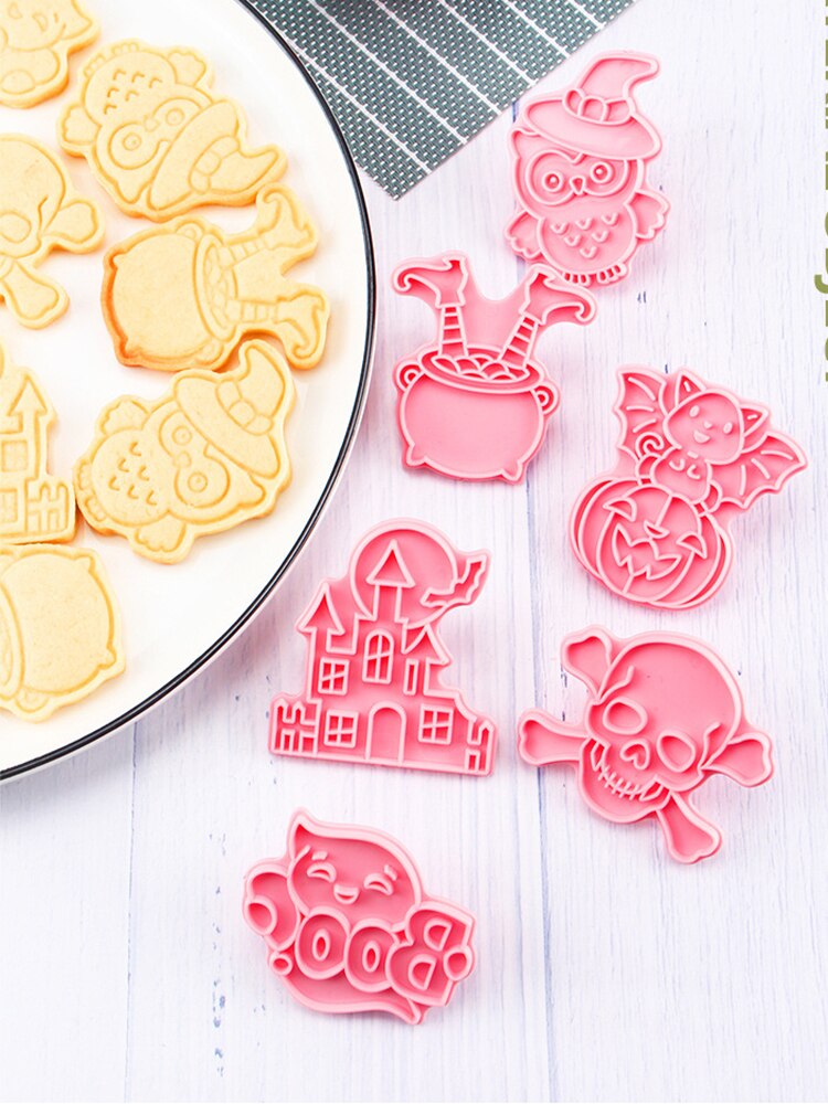 6 Stks/set Happy Halloween Bakvormen Cookie Mold Biscuit Mold Diy Cartoon Druk Bakvorm Halloween Party Cookie Gereedschap
