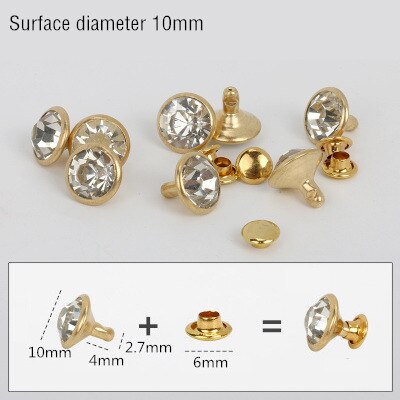 1000Sets 5-11mm Crystal Rhinestone Trim Rivets Diamante Studs DIY Clothing Bag Leather Decorative Rebite Spikes Glass Drill Nail: Gold 10mm
