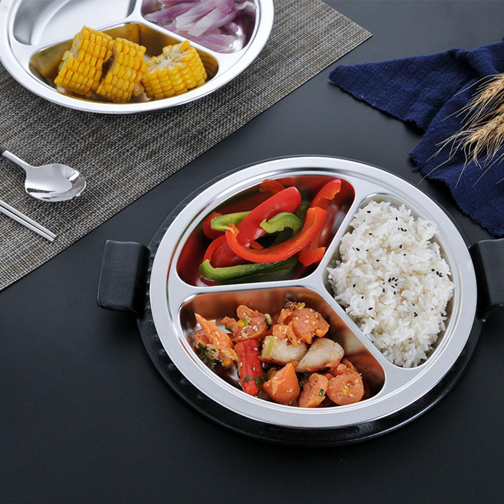 Stainless Steel Divided Tray Divided Dinner Snack Plate Kids Baby Plate Diet Plate Diet Food Control Tray