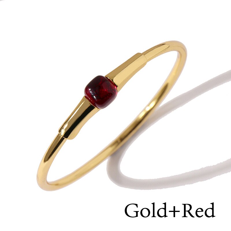 Gold Color Bangles Red Green Blue Pink Yellow Crystal Open Bracelets For Women Jewelry LB005: Gold-Red