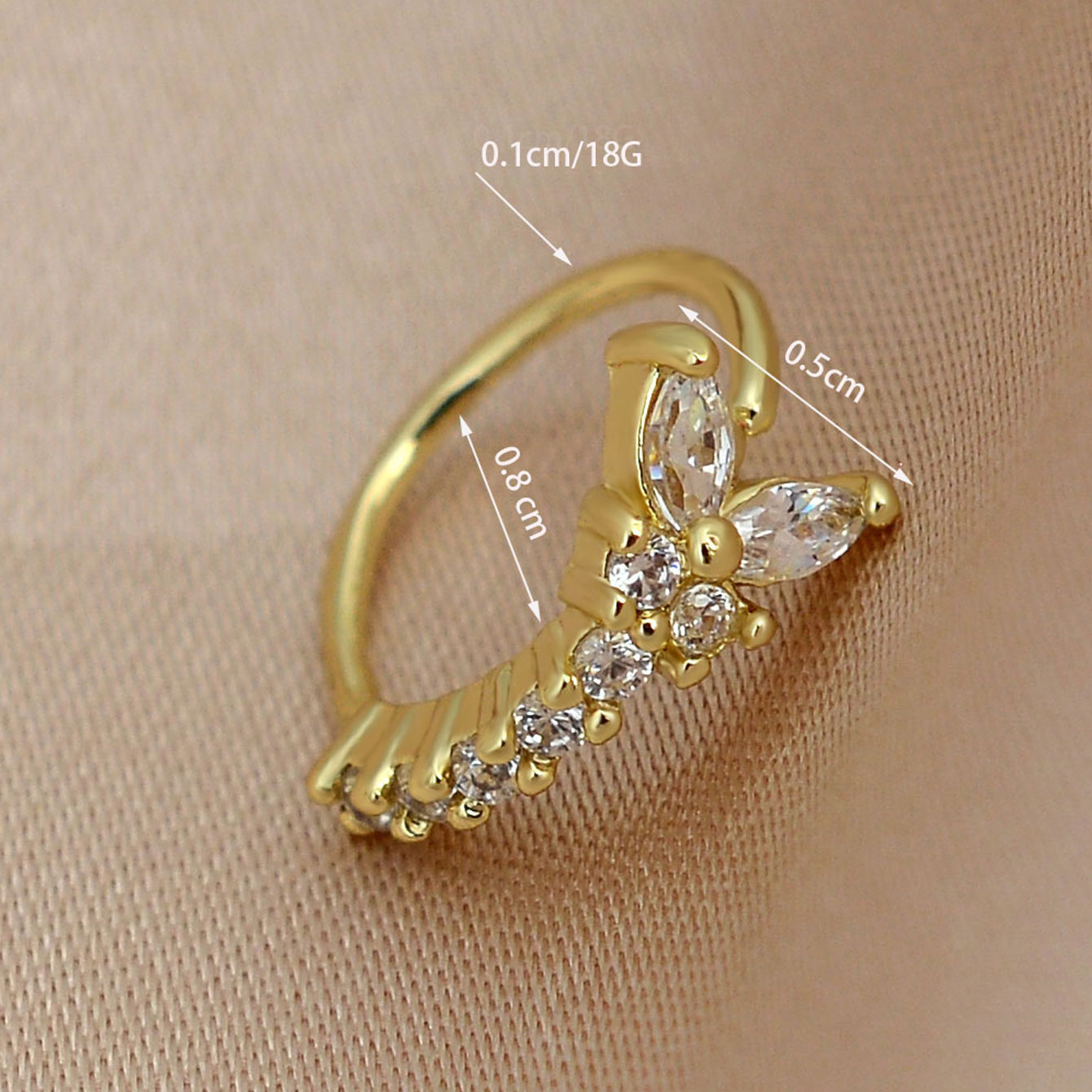 1pc krystal cz næseringe næsebor hjerte klikker septum næse hoop ring tragus brusk helix ørering næse piercing smykker: Rose guld farve