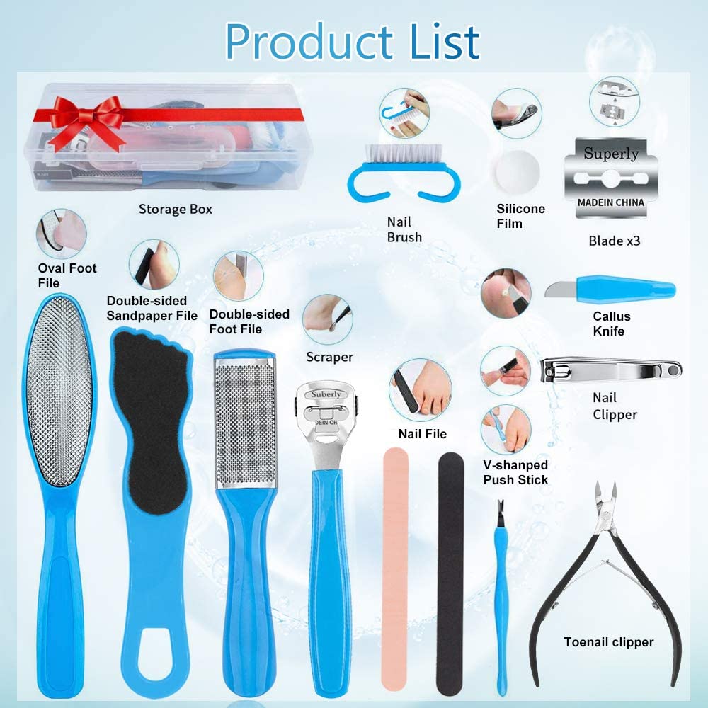 14 in 1 kit professionale per la cura dei piedi impostato di strumenti per Pedicure piede in acciaio inossidabile raspa piede rimozione della pelle morta kit di cura dell'unghia del piede pulito