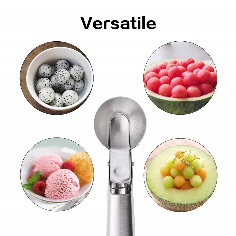 Solid Stainless Steel Ice Cream Scoop Cookie Scoop With Easy Trigger Dipper For Fruits Cookie Dough And Water Melon Spoon