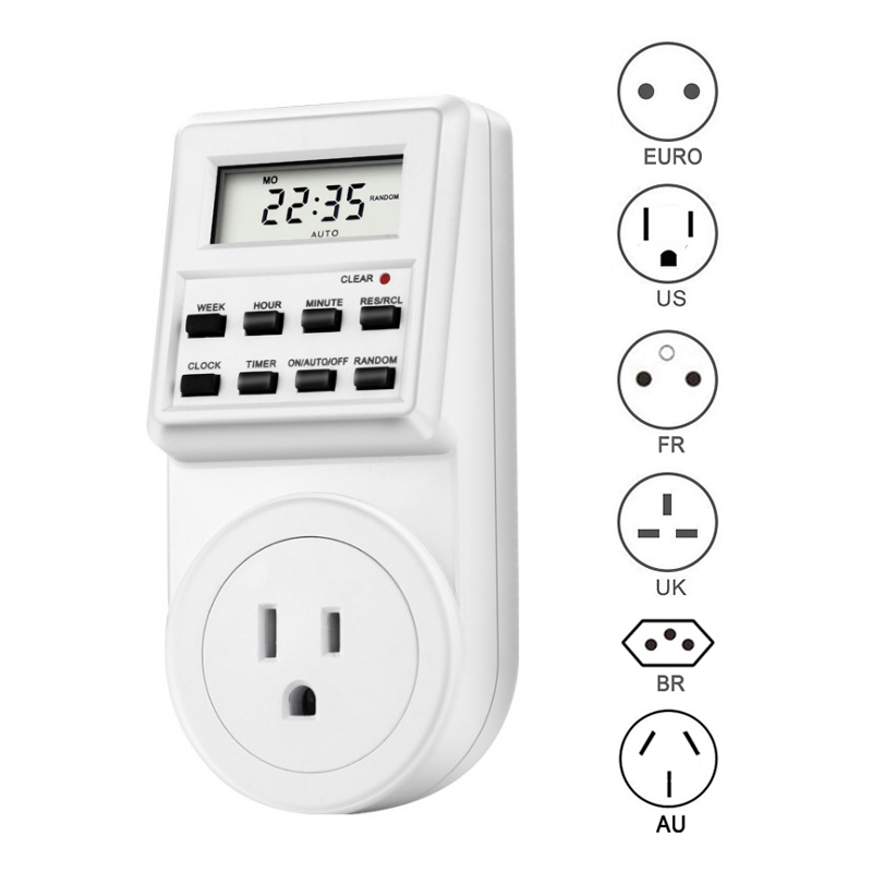 EUPlug Digital Weekly Programmable Electrical Wall Plug-in Power Socket Timer Switch Outlet Time Clock AC 220V 110V UK US FR BR