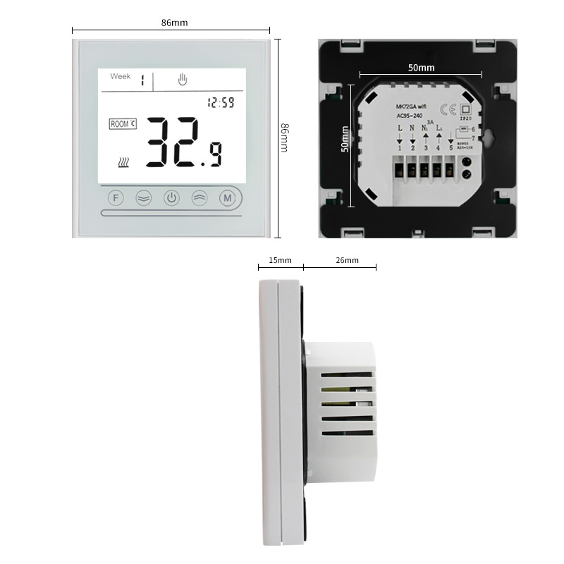 Remote Intelligent Floor Heating Thermostat Wifi High-power Button Touch Screen Mobile Phone App Temperature Control Switch