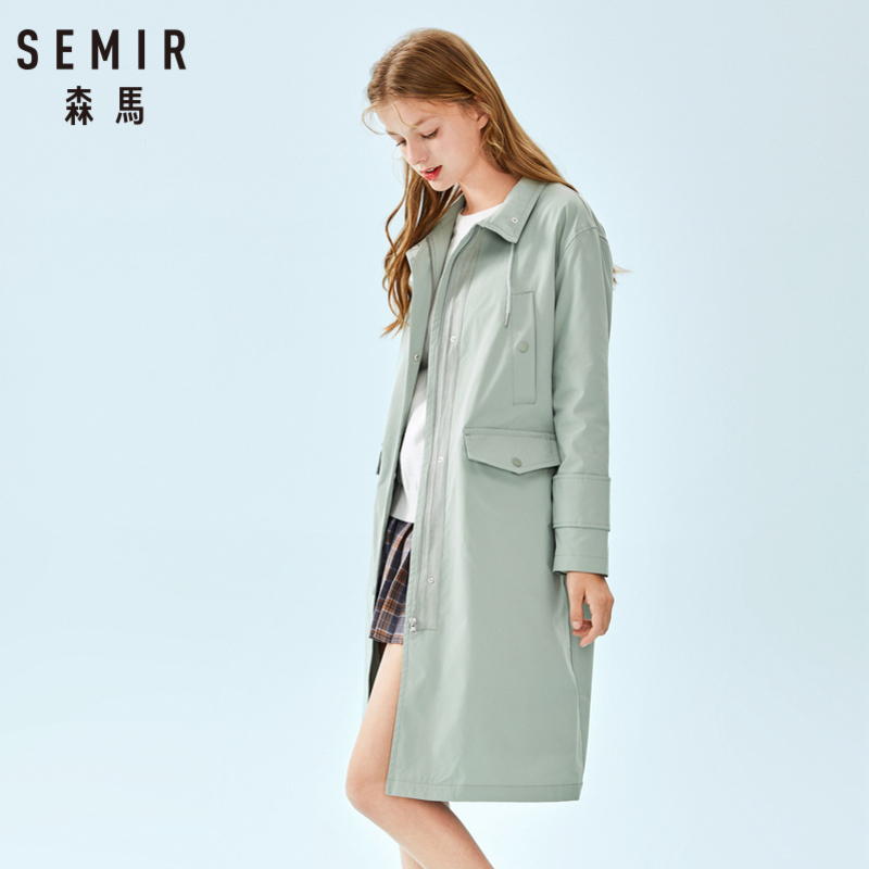 Semir kvinder lang jakke snøre stand-up krave kvinder lang trenchcoat med lomme til forårets efterår