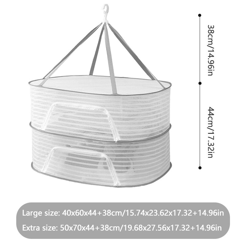 3-stufiger tragbarer Netz-Kleidertrockner zum Aufhängen, gefaltetes Kräuterregal für Knospen, Obst, Hydrokultur, Blumen, Gemüse, Fisch, Kleidung, Puppe: XXL / WEISS
