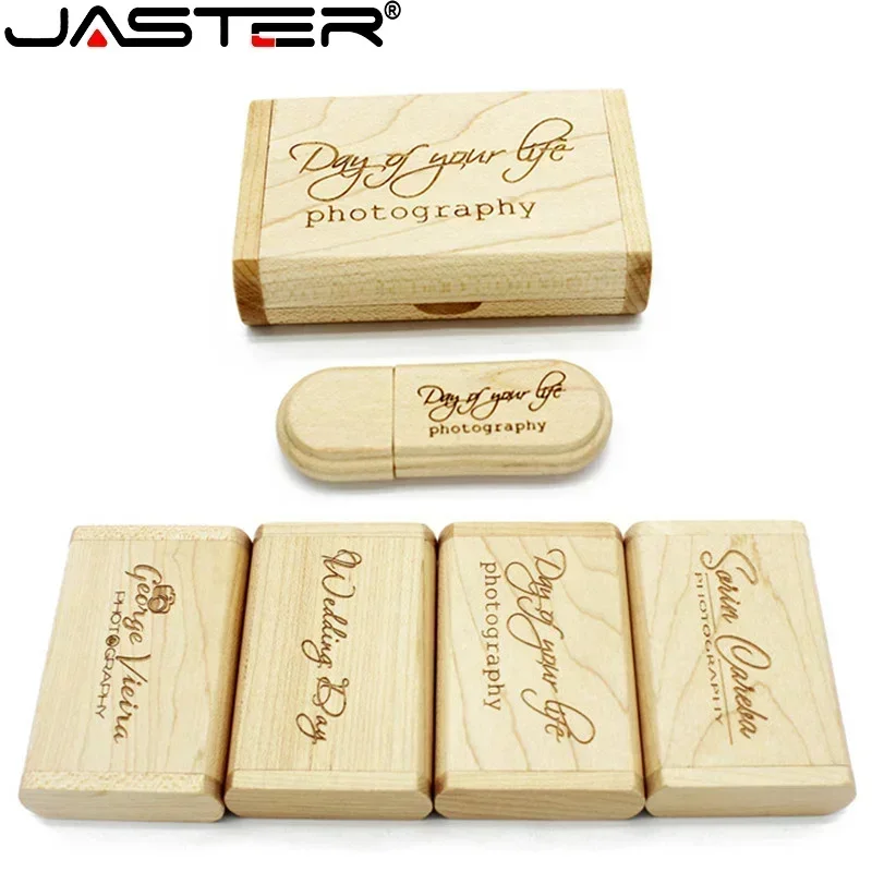 JASTER-memoria externa de madera USB 2,0 Original, 4GB, 8GB, 16GB, 32GB, 64GB, 12GB, Memoria USB, de boda, 1 uds, logotipo gratis