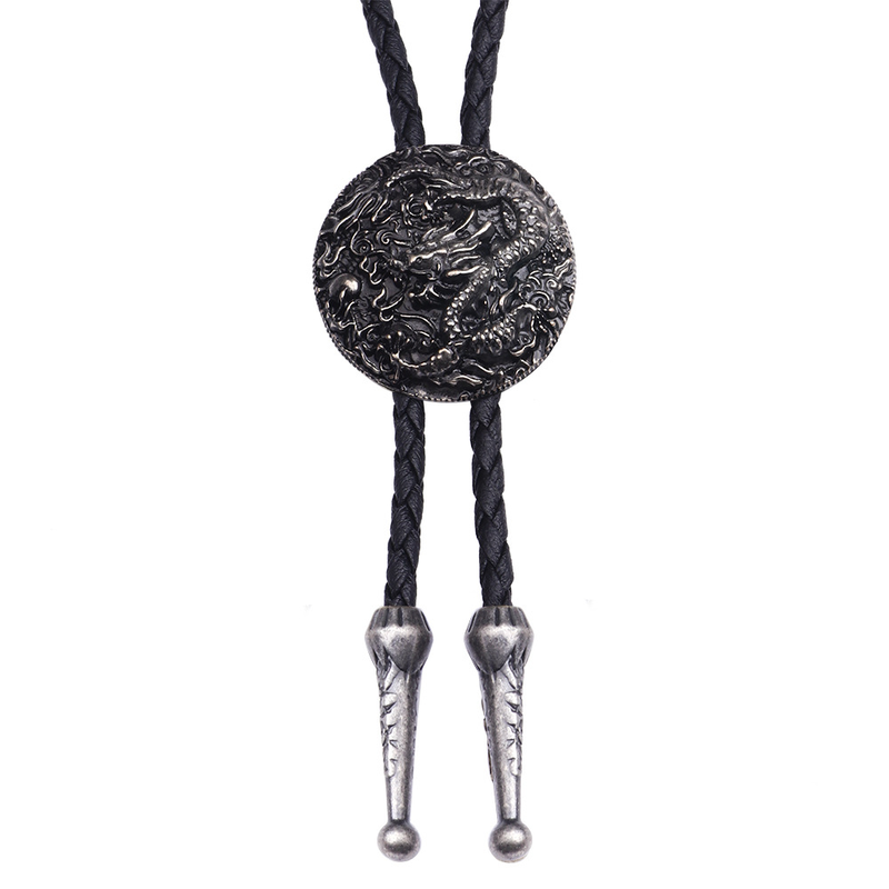 BOLO TIE-Collier Dragon Chinois en Argent pour Homme et Femme, Long, Style Ethnique, Pull, Pendentif