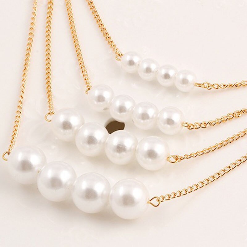 Arrivals Jewelry Gold Color Multi Layer Chains Imitation Pearl Necklaces For Women Party Wedding Bride Necklace: 2-Gold