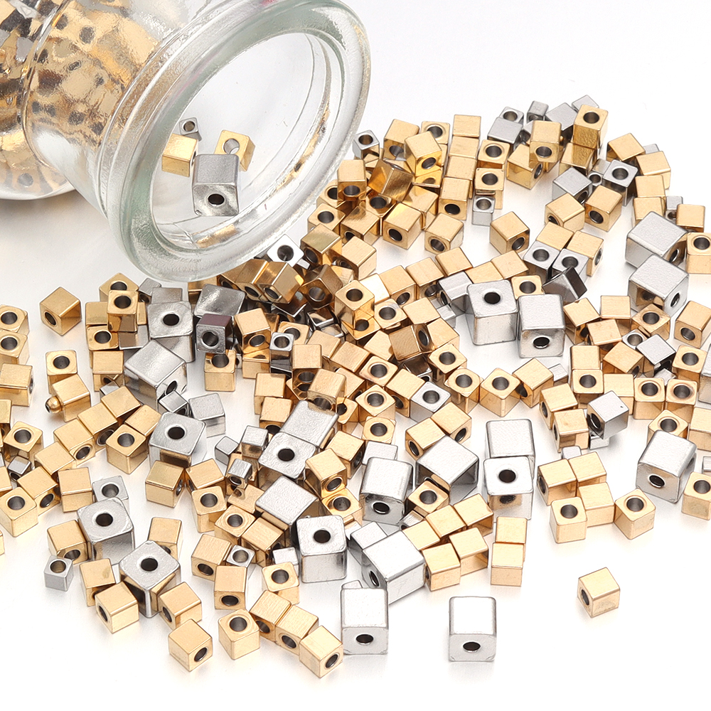 50pcs 2.5/3/4/5/6mm Stainless Steel Square Bead Cube Spacer Loose Beads for DIY Necklace Bracelet Jewelry Making Accessories