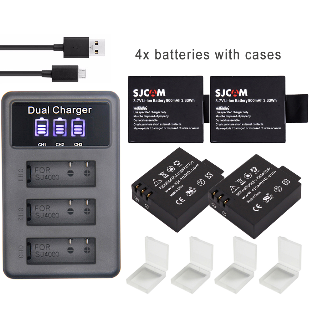 Batería S009 original SJ 4000 eken H9 SJ5000 Wifi + 3 puertos LED cargador para SJCAM sj4000 batería SJ6000 SJ7000 SJ8000 sj9000 M10: 4batteries charger