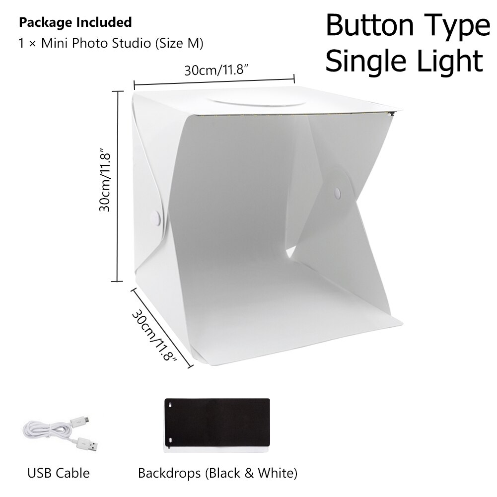 Pieghevole Lightbox 20/30/40cm fotografia portatile Studio fotografico tenda LED Softbox Kit di sfondo Mini scatola luminosa USB per fotocamera DSLR: Single Light 30cm