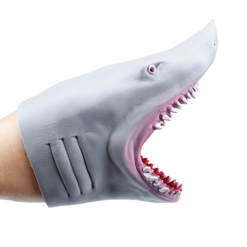 de modelismo tiburón de mano marionetas de guantes vinilo PVC suave Animal figura cabeza vívidamente los niños de juguete