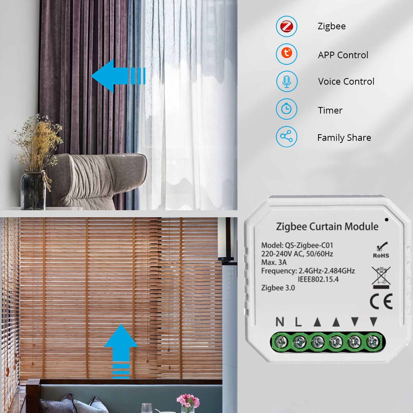 Tuya zigbee 3.0 tuya smarta livgardinbrytarmodul för jalusimotor med alexa google home appkontroll