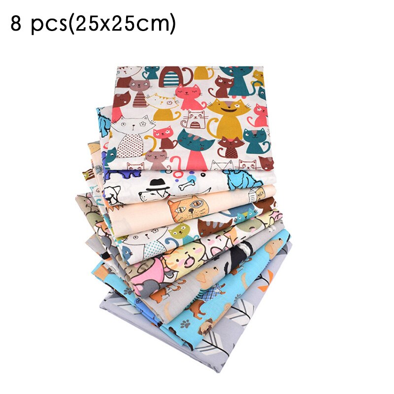 8 pcs/set 25*26/25*25 CM Sewing Supplies Mix Color DIY Handmade Patchwork Cloth Cotton Fabric for Household Nice: cartoon cat 25x25cm