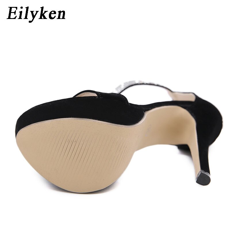 Eilyken, Sandalias con tacón de plataforma con cremallera, Zapatos de tacón alto de verano para Mujer, toboganes con punta abierta de cristal, Zapatos negros, Zapatos de Mujer con agujeros
