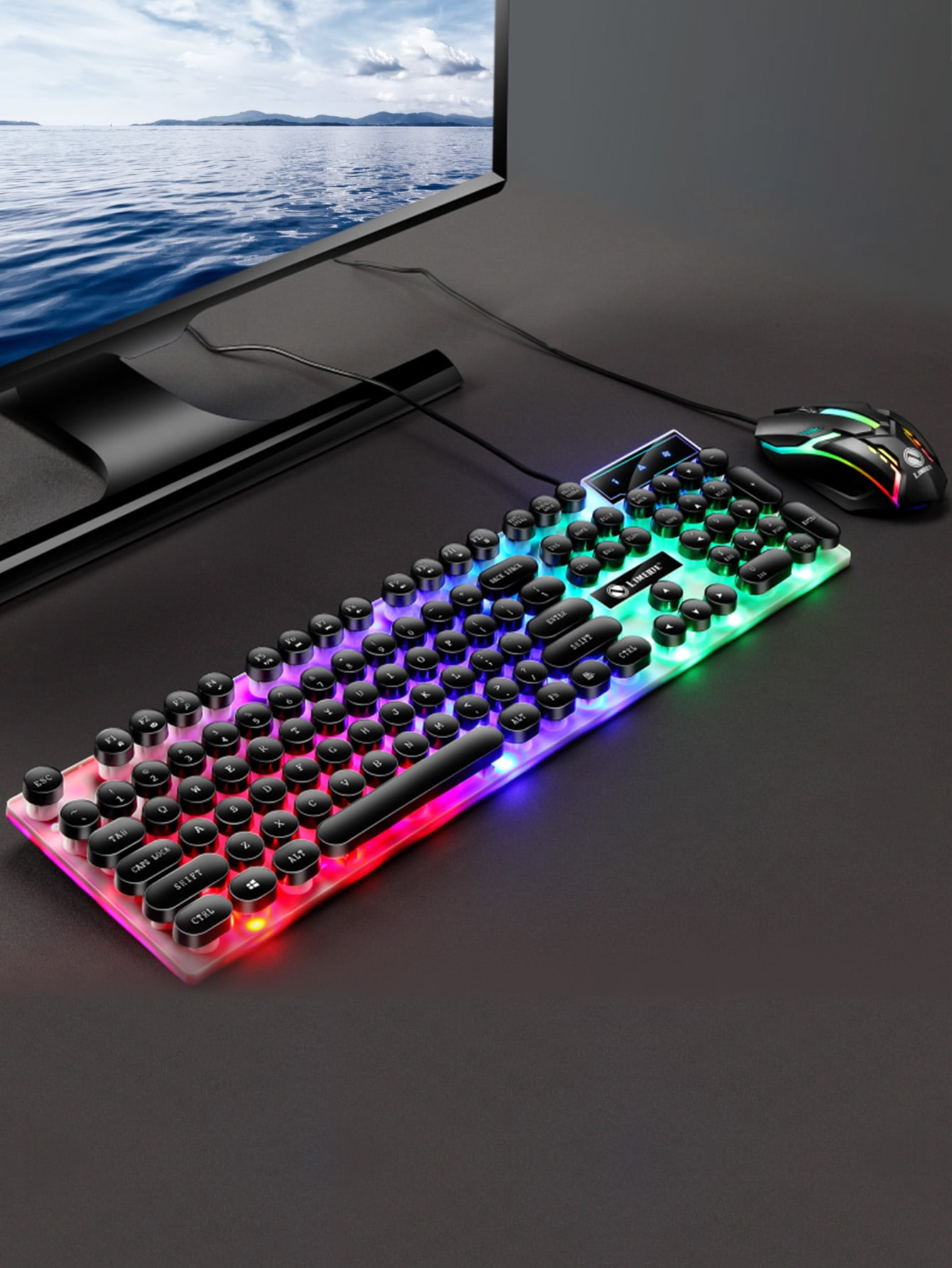 Glow Mechanical Feel Kabelgebundenes Tastatur- und Maus-Set, ergonomisches , geeignet für den Gaming- und Bürogebrauch