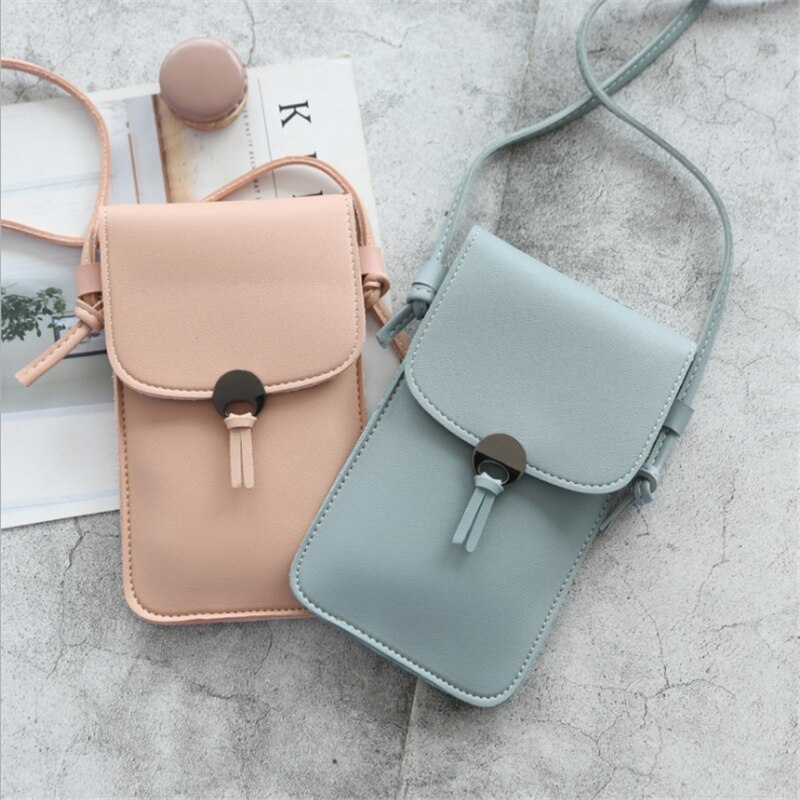 Cartera de bolsillo para exteriores para mujer, bolso cruzado decorativo con forma de corazón, pantalla táctil para teléfono móvil