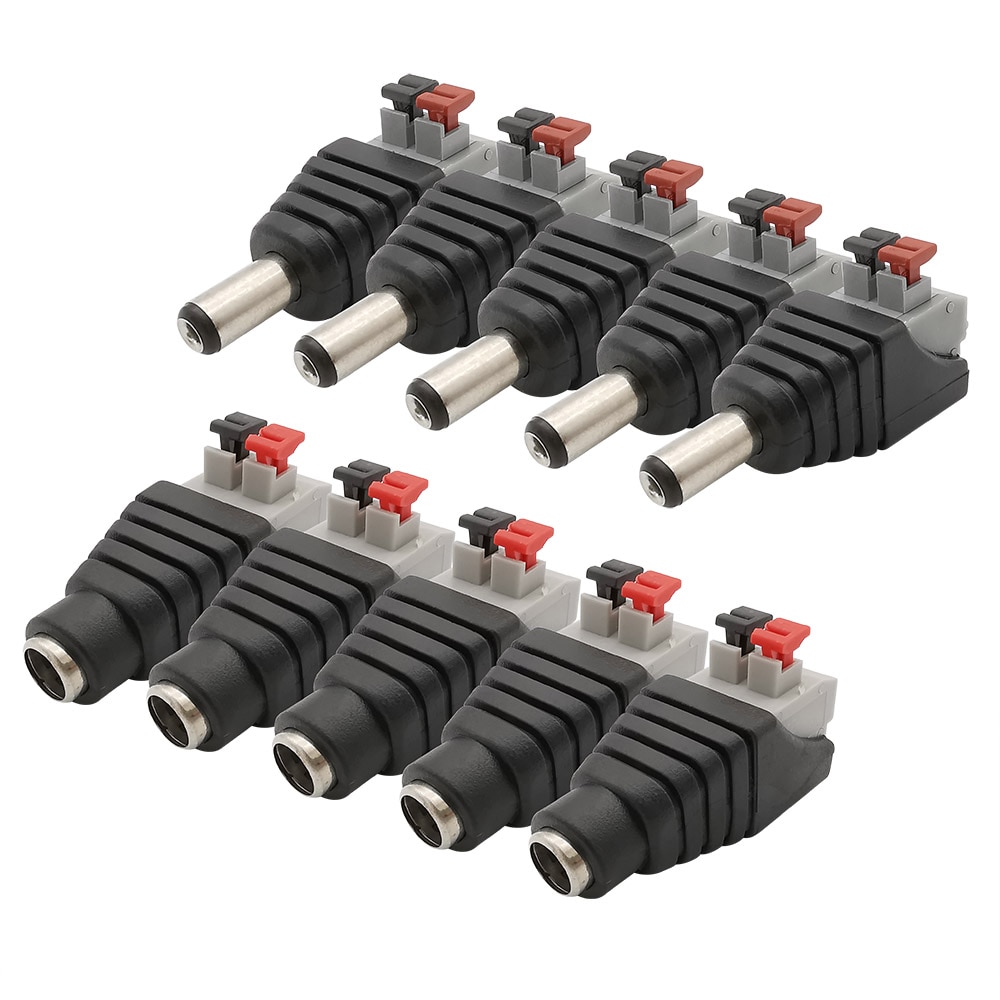 10 Stks/partij 5.5X2.1Mm 2.1*5.5Mm Dc Power Man Vrouw Plug Jack Adapter Geen Schroeven Push type Wire Connector Voor 3528/5050 Led Strip