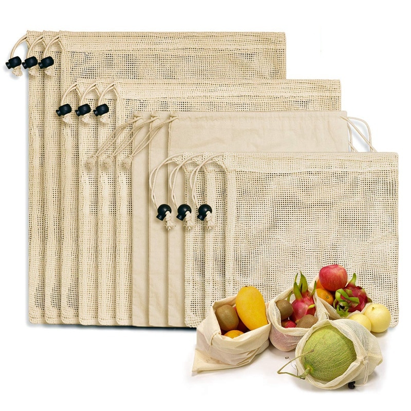 Reusable Shopping Bags, 12-Set Reusable Product Bags Organic Cotton Washable Plastic-Free Bags Zero Waste Shopping Net Bags For: Default Title