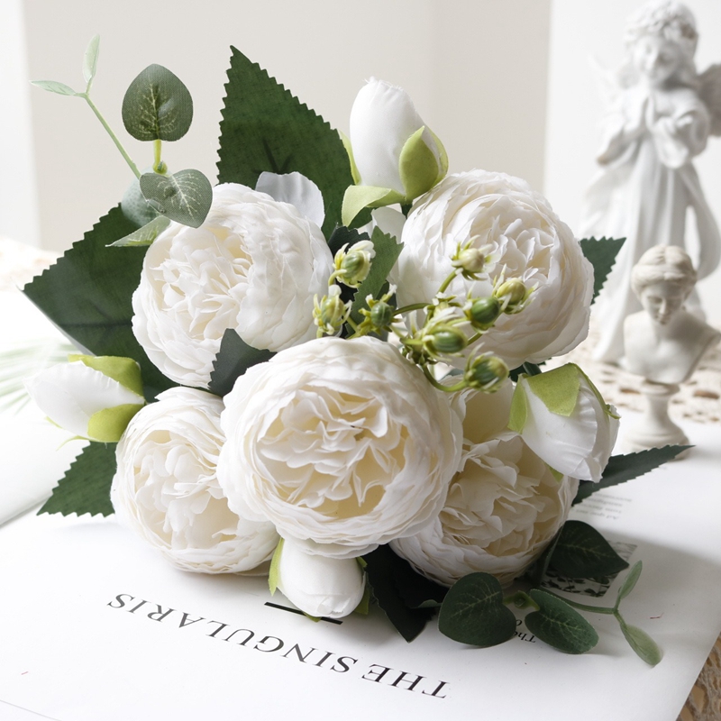 Buquê de flores artificiais de rosas para decoração de casa, festa de casamento, suprimentos de flores falsas, artesanato diy, acessórios de vaso de flores: Preto