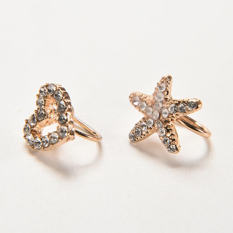 Sweet Crystal Star Clip Earing Starfish Ear Cuff Chic Heart Clip Earring