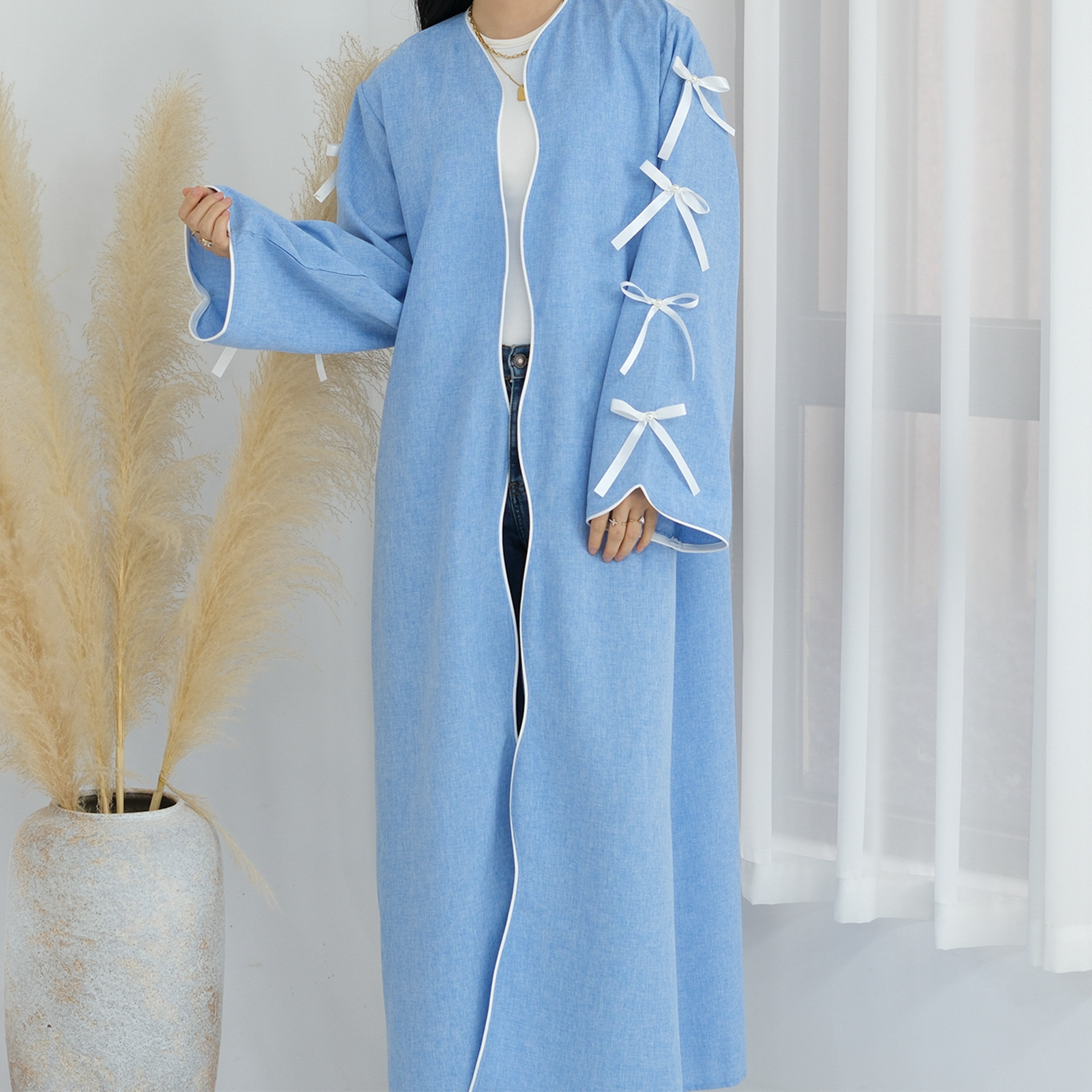 Vestido largo árabe de Ramadán para mujer, Abaya musulmana, Vestidos de con lazo, Jalabiya, Marruecos, Arabia Saudita, Dubai, caftán islámico, Eid Abayas