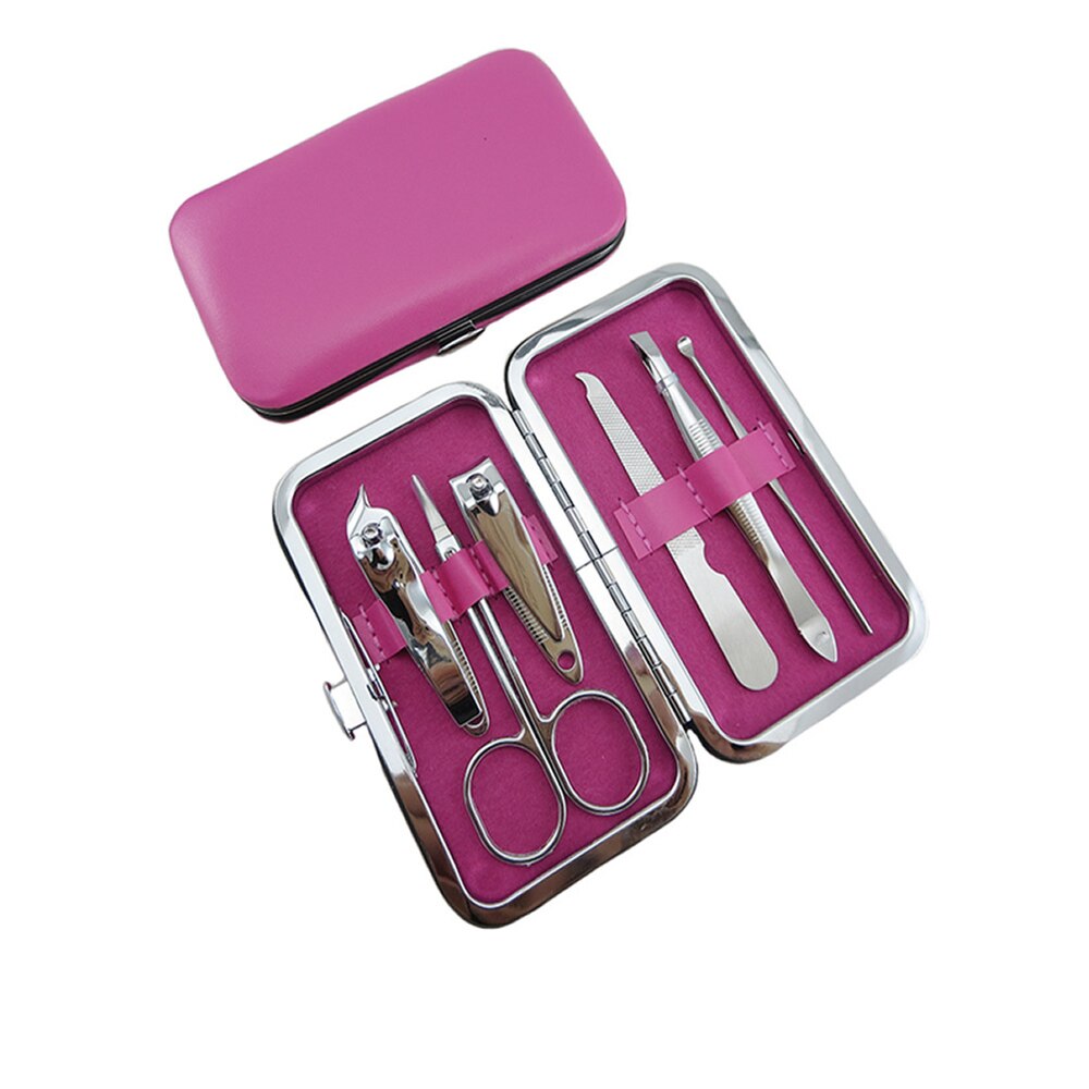 Offre spéciale 7 pièces ensemble de manucure soins des ongles coupe-ciseaux voyage Kits de toilettage: hot pink